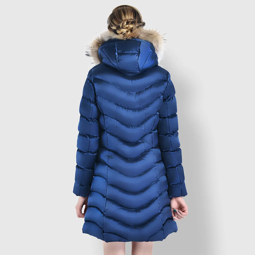 Women new winter long padding jacket ladies puffer jacket with fur hood