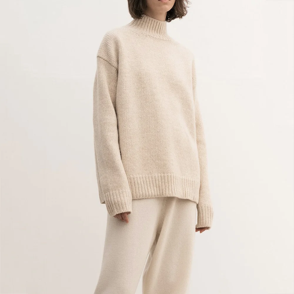 Custom pattern knit sweater women soft 100% wool jumper turtleneck pullover oversized cashmere knit sweater for women knitwear