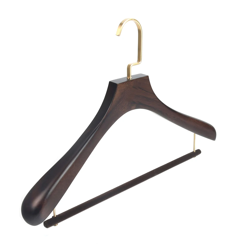 Custom Logo Hanger Classic Flat Head Wooden Coat Hangers with Locked Bar
