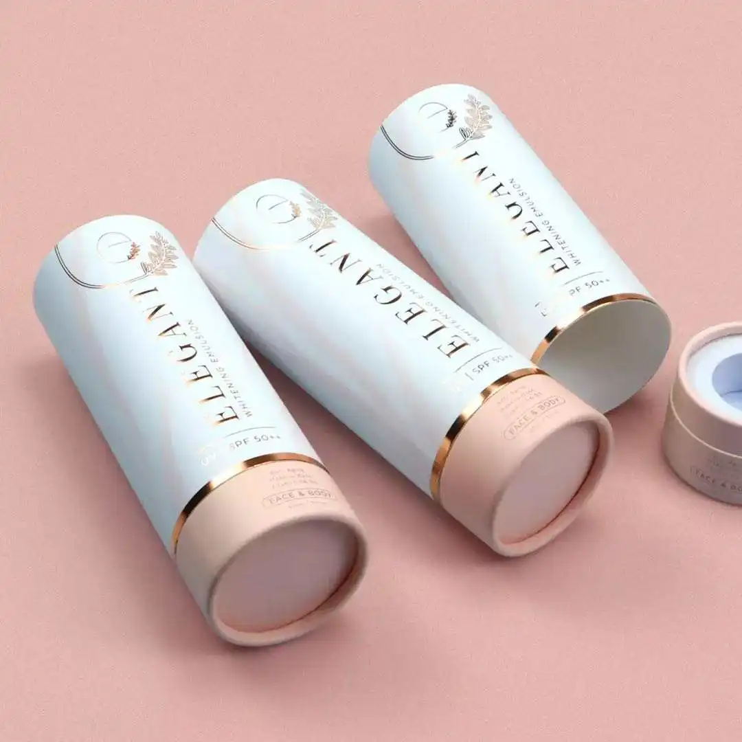 Eco-friendly Exquisite Eva Gold Stamping Custom Logo cardboard Paper tube With Pink lid For perfume Cosmetic packaging wholesale