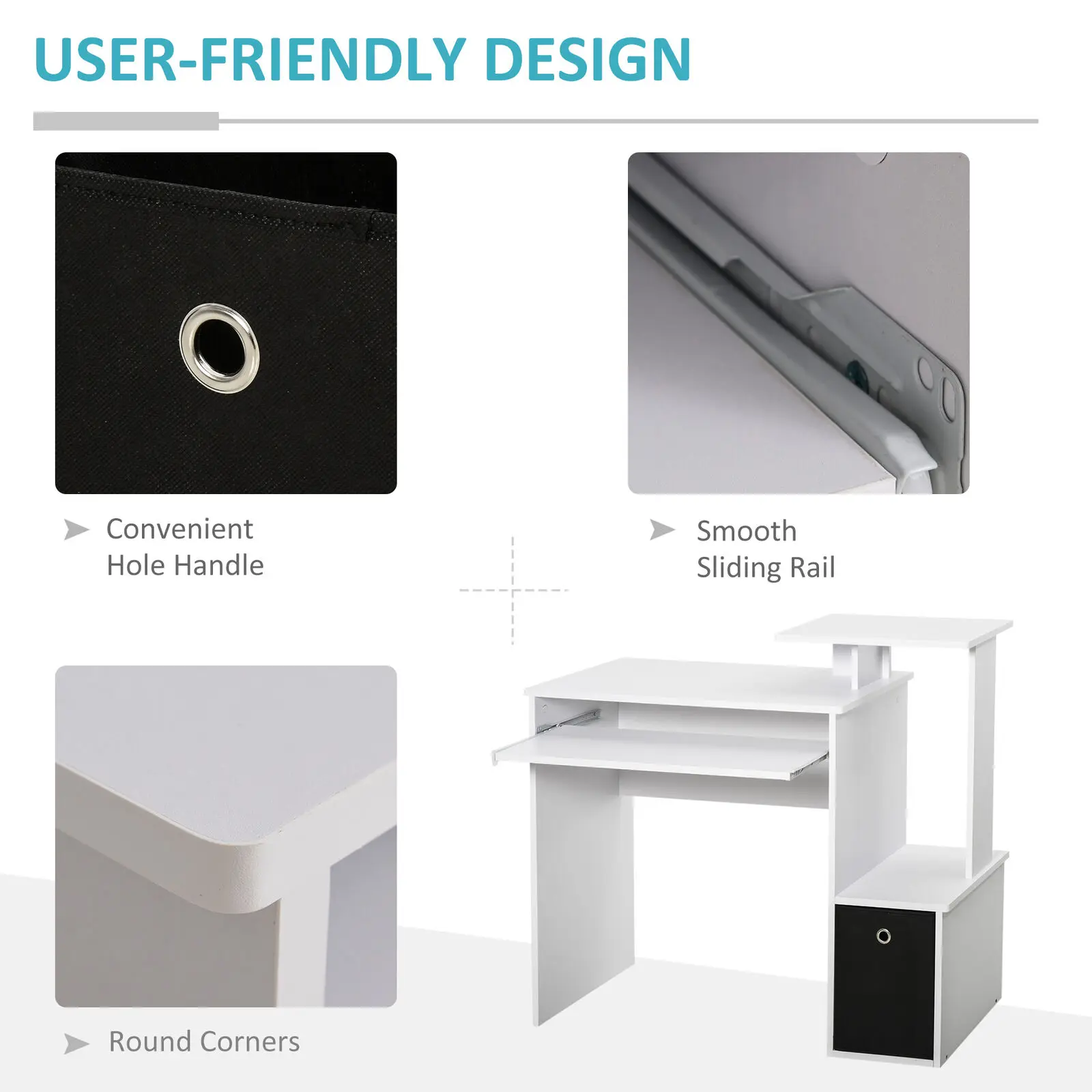 Computer Desk with Sliding Keyboard Tray Storage Drawer Shelf Workstation White