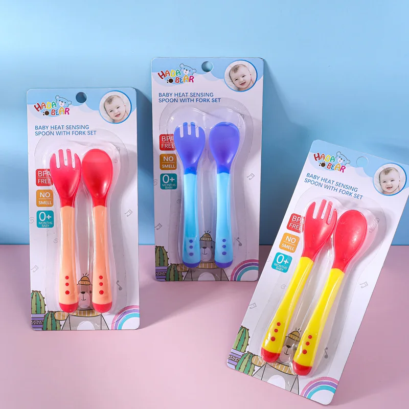 Temperature Color Changing Plastic Spoons Fork Soft Head Baby Feeding Soup Spoon Temperature Sensor Spoon For Babies
