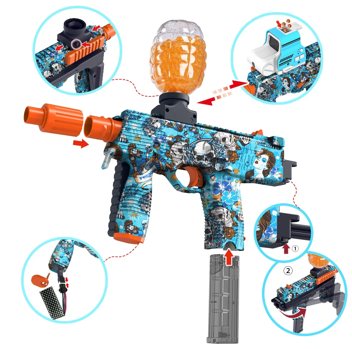 MP9 игрушечный пистолет, детский игрушечный пистолет, уличная электрическая игрушка, пластиковый пистолет, синий