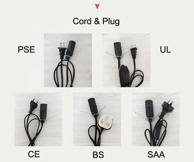 
3 Pin BS Electric Power Copper Cable / UK Salt Lamp Cord With Swith And E14 Lamp Holder 