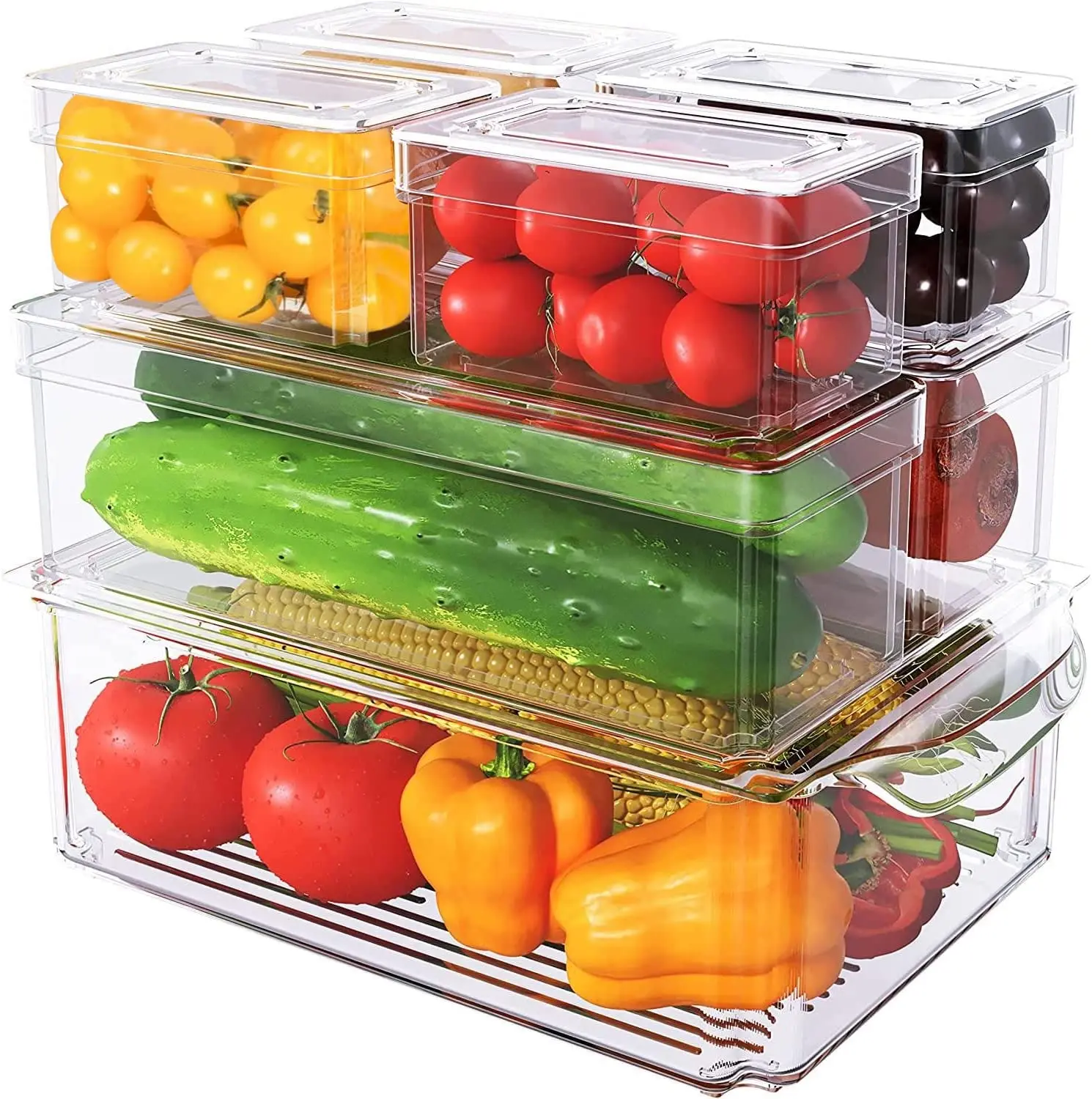 7 Pack Stackable Refrigerator Organizer Fridge Organization and Storage Clear Containers Bins with Lids