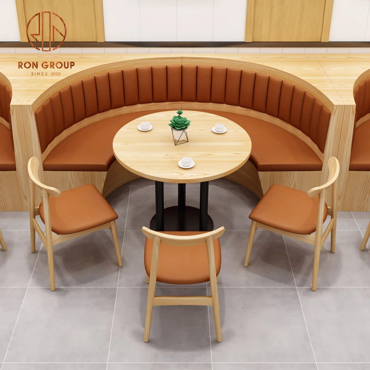 Coffee shop fast food commercial square cafe leather wood round restaurant bench sofa furniture booth seating table chair set