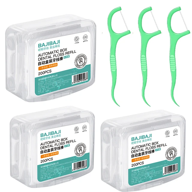 Mint Flavored Floss Stick Box Portable 200 Count Double Thread Dental Floss Pick Durable Fresh Breath