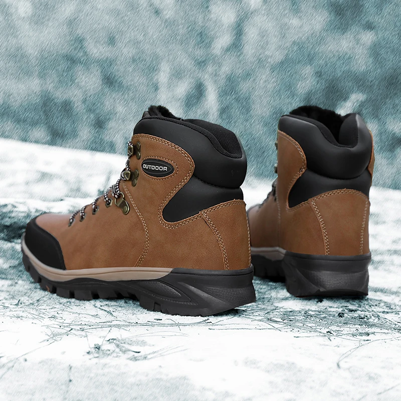 dropshipping custom winter shoes for men hight top leather snow boots rubber outsole hiking