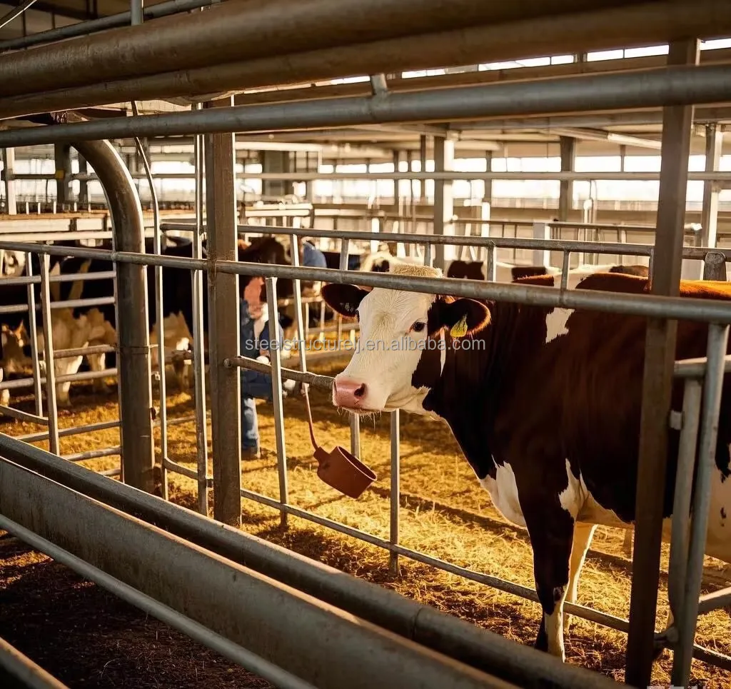 Large Modern Design Prefabricated Steel Cow Shed for Cattle Ranching Cow Dairy Farm   Steel Structure Cow Farm
