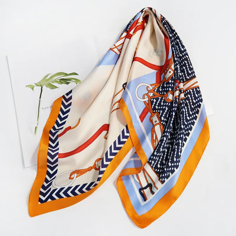 Оптовая продажа, женский Шелковый цветочный шарф-тюрбан 70 см, маленький шелковый шарф