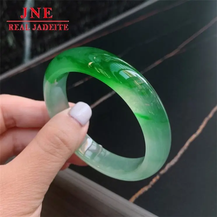 High Quality Ice Jadeite Jade Floating Flower Green Jade Bracelet Myanmar Natural A Type Positive Ring Jade Bracelet