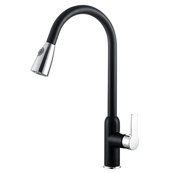DQOK Sanitary Ware brass black blackened cold-hot water mixer flexible spout pull out head Faucet Tap for Kitchen sink