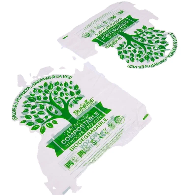 
100% Compostable и биоразлагаемые био сумки супермаркет футболка сумка для продуктового магазина 