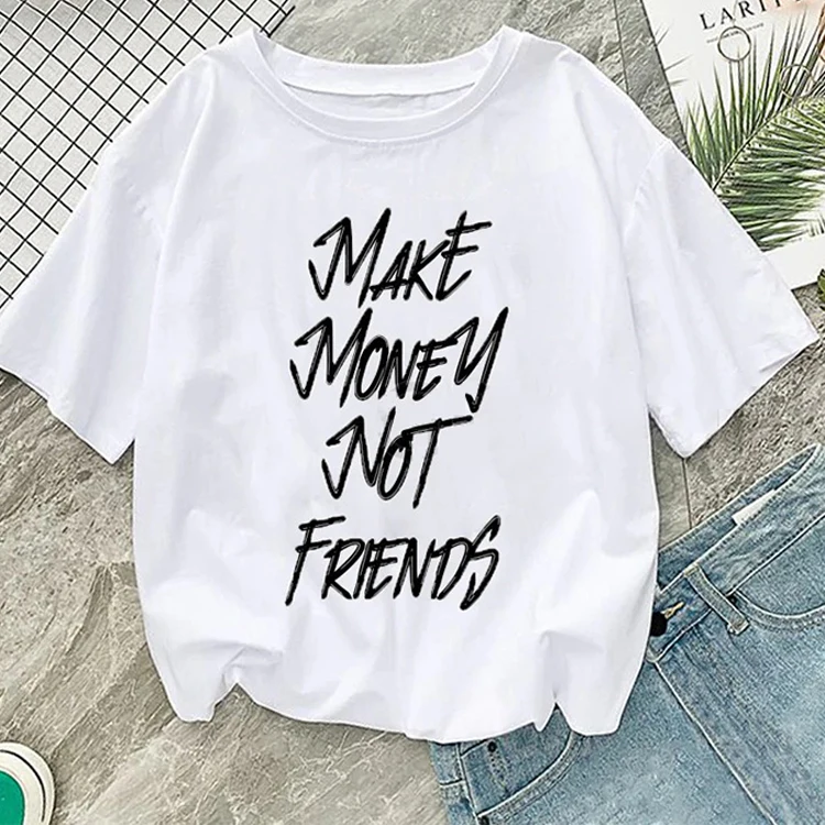 Wholesale Not Friends T Shirt Kawaii Summer Women Print Short Sleeve Black Girl Ullzang Tshirt Female T Shirts