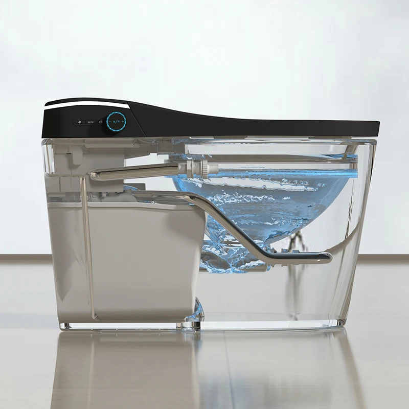 Automatic Flush Light Sensor Electronic Bidet Toilet Smart Seat Black Ceramic Wc Toilet Black One Piece Smart Toilet