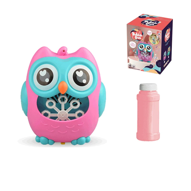 New Arrival electric Cartoon owl bubble maker Automatic bubble blower machine toys for summer with lighting music