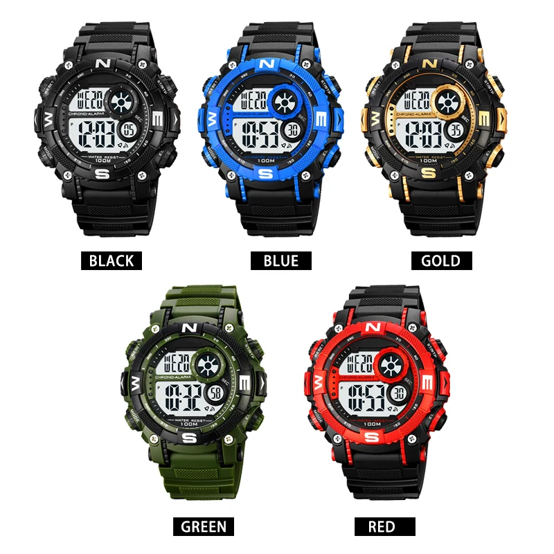 Multi functional Fashion Sports 5 BAR Luxury Chronograph Waterproof LED Light Night Shockproof digital watches