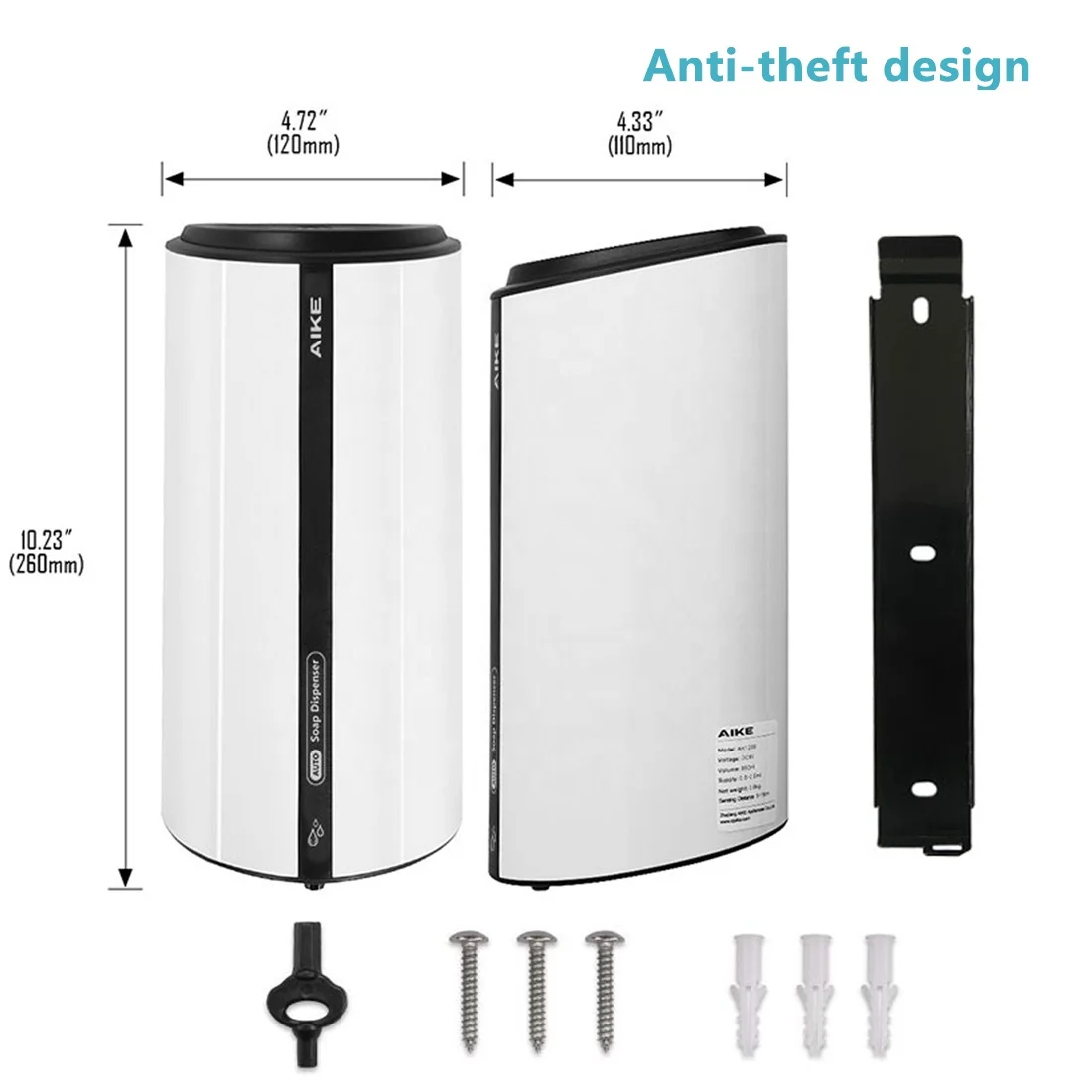 AIKE AK1209 New Design Commercial bathroom accessories ABS Plastic Wall Mounted Automatic Liquid Soap Dispenser 850ml
