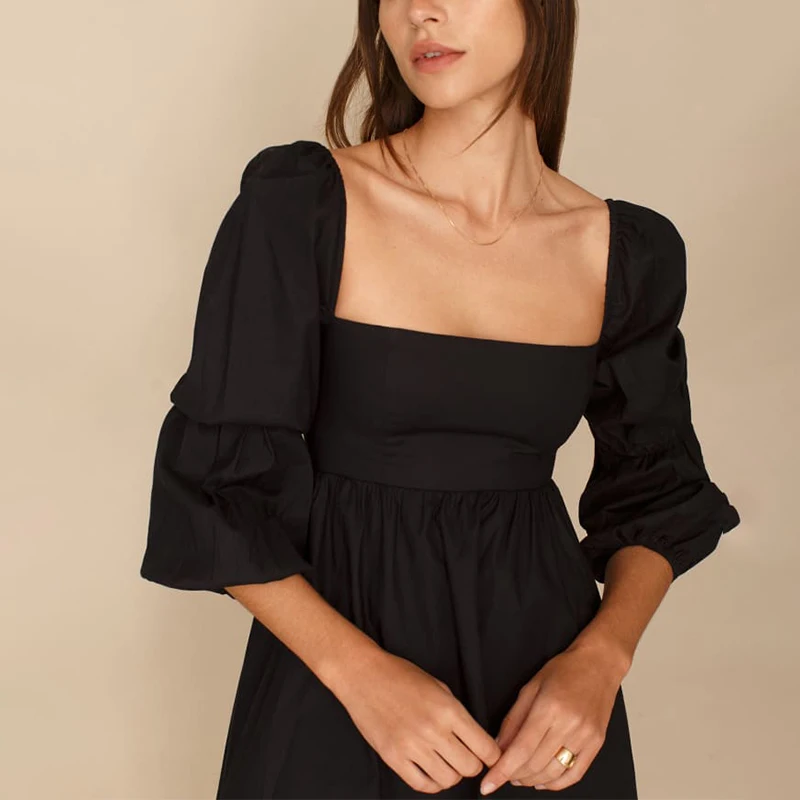 New arrival mini dress baby doll dramatic Double puffed sleeves blue Unlined skirt mini casual dress for women