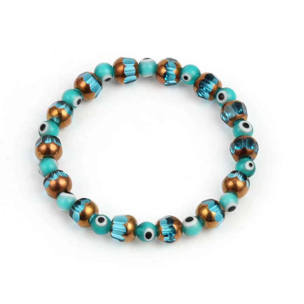 Best Selling Wholesale Rhinestone Loop Glass Blue Turkish Beaded Evil Eye Bracelet For Women
