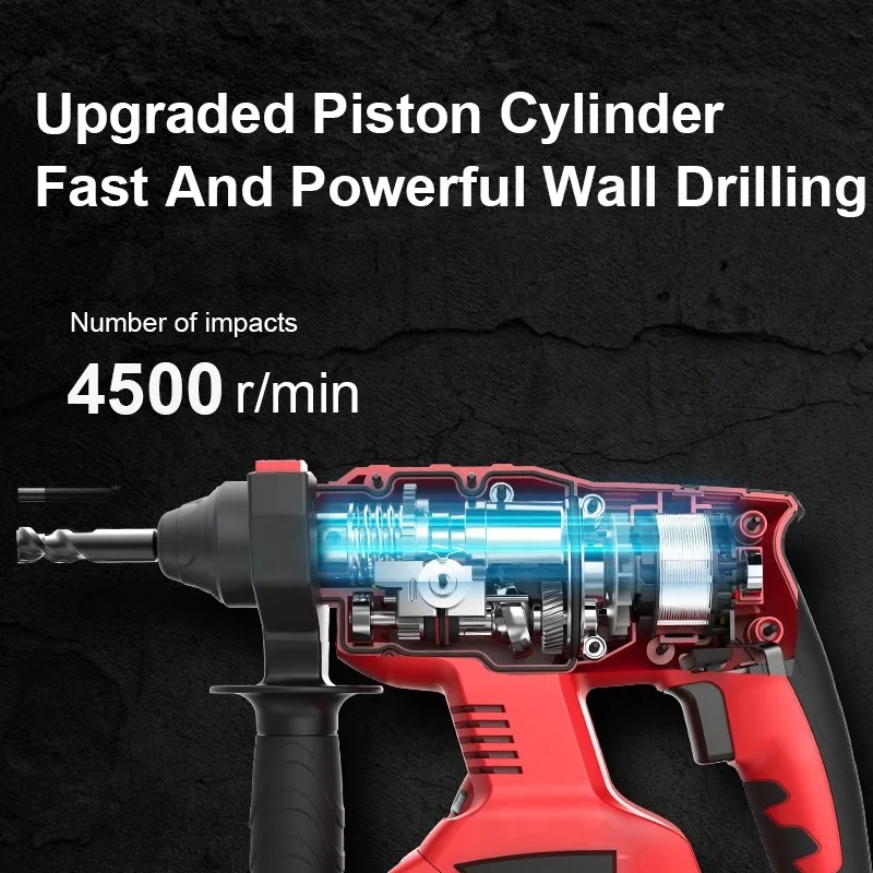 Lithium Battery 1250W Motor Electric Hammer Drill Perforator Rechargeable Cordless Rotary Hammer Impact Drill