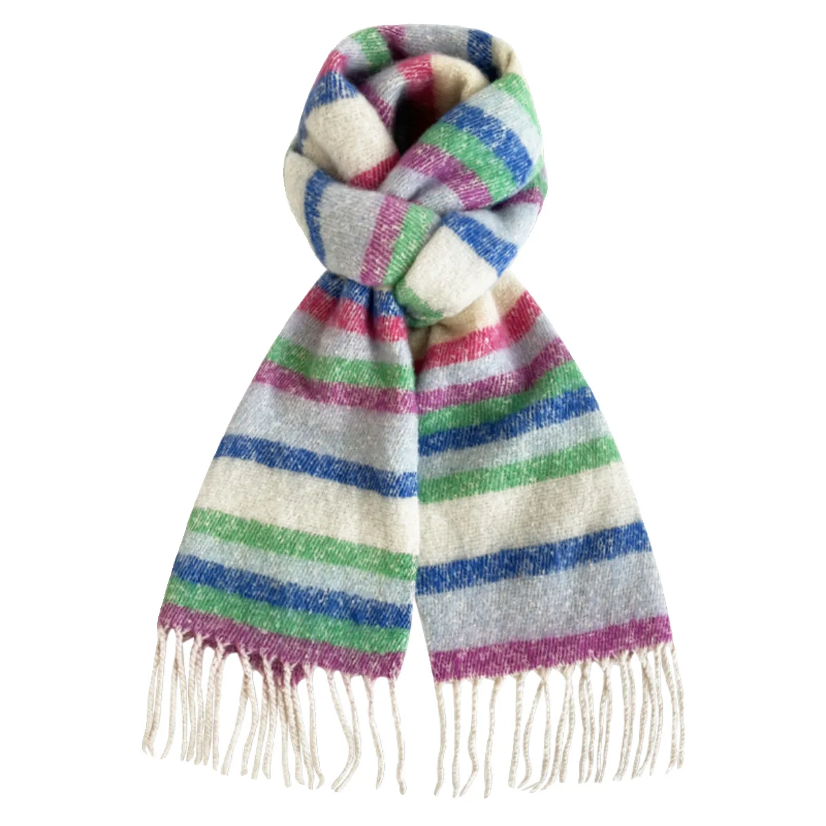 Wholesale Fashion Winter Mohair Long Shawl Scarf Women Rainbow Striped Cashmere Scarves