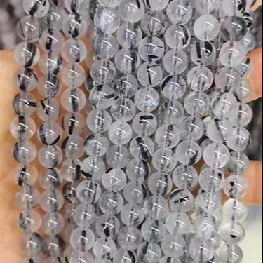 Wholesale  Natural Smooth Charm Gemstone Black Rutilated Quartz Stone Loose Beads For Jewelry Making