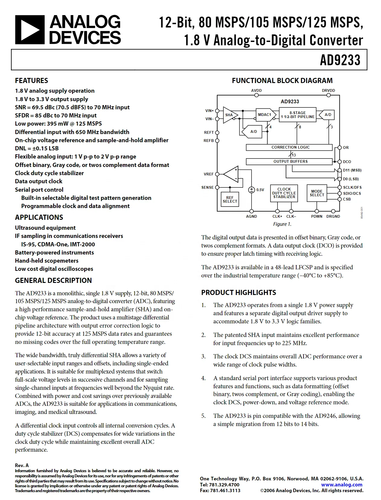 E-TAG AD9233BCPZ-105 IC ADC 12BIT PIPELINED 48LFCSP Integrated circuit Electronic components IC AD9233BCPZ-105 AD9233BCPZRL7-105