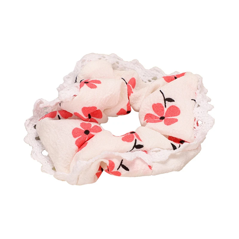 Cheap Price Floral Print Lace Edged Pony Tail Hair Ring Scrunchies Hair Ties
