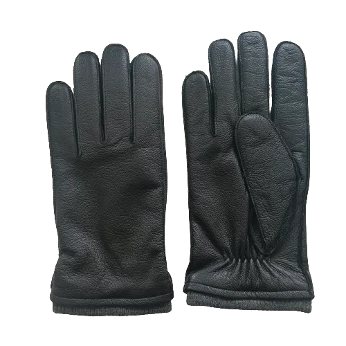 2024 New Collection Custom Men Winter Goatskin Leather Gloves Imitation Deerskin Leather Gloves Lined with Knitted Lining