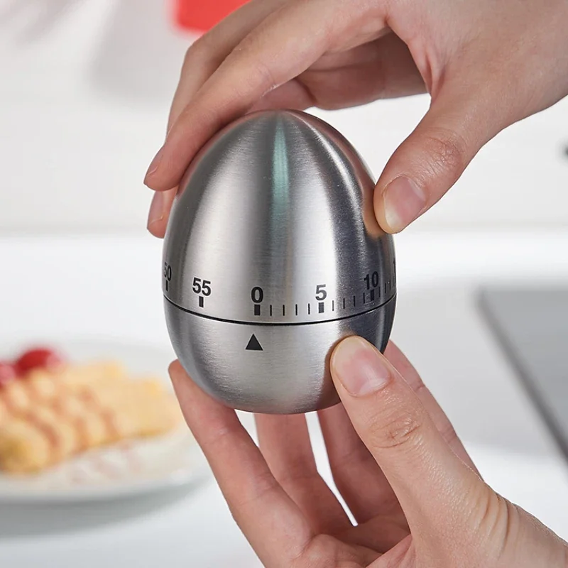 New Trending Product Stainless Steel Egg Shape Creative Kitchen Mechanical Egg Timer 60 Minutes for Baking Cooking Reminder