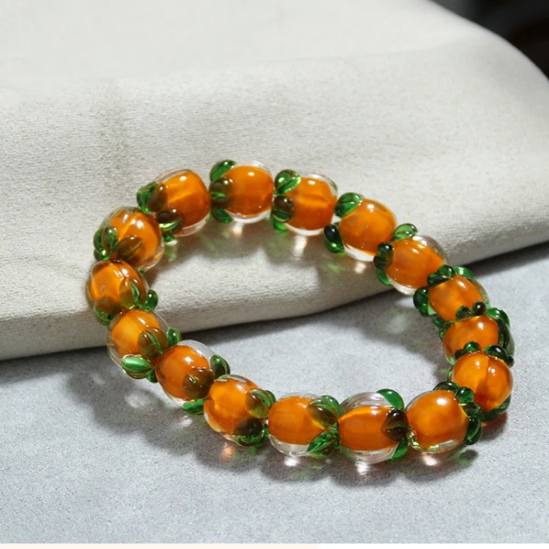 Hot Sale Creative Persimmon Shaped Chinese Traditional Handmade Colored Glaze Bracelets Ornaments Multicolor Beads Lucky Jewelry