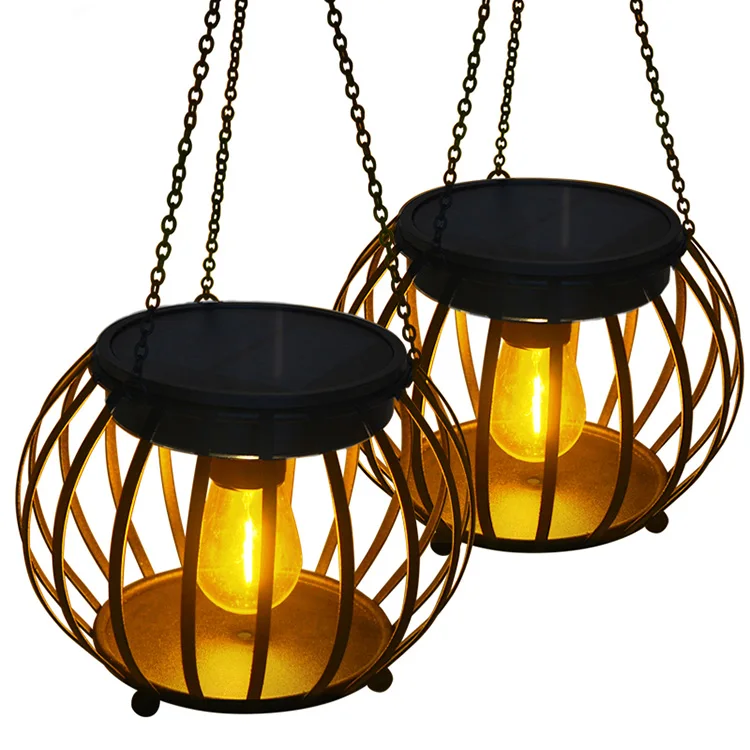 Outdoor decoration waterproof metal hanging pumpkin lamp solar lantern garden light led