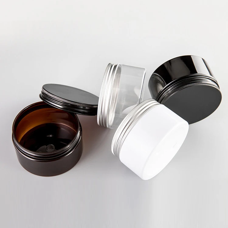 Custom 150ml 200 ml 250ml 8oz 8 oz 200g 250g Plastic PET Empty Wide Mouth Cosmetic Container Plastic Jar With Aluminum Lids