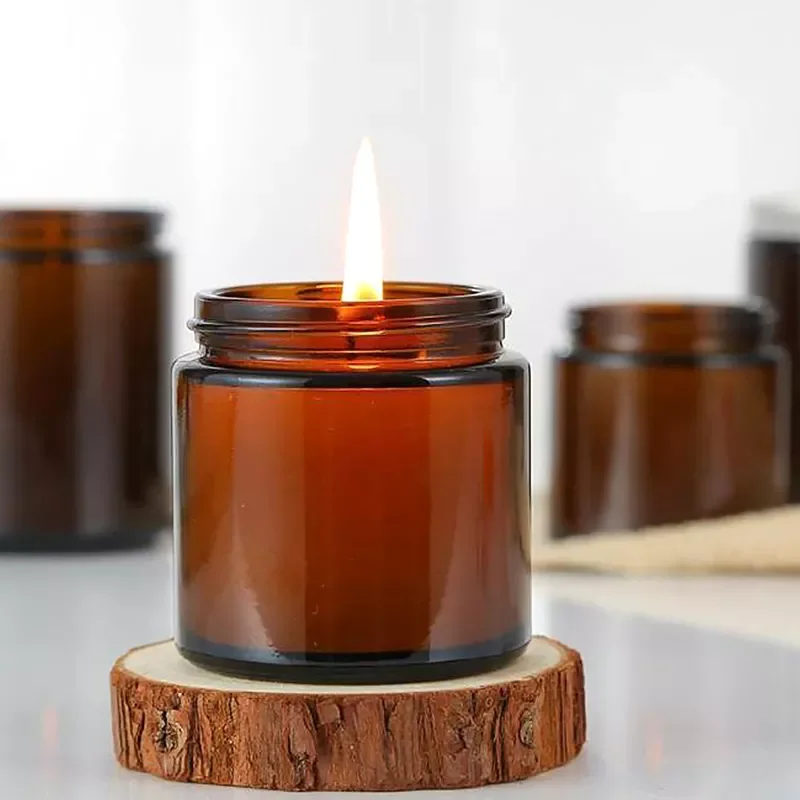 wholesale 2oz 4oz 8oz amber transparent amber candle jar Customized glass candle packaging container straight side candle jar