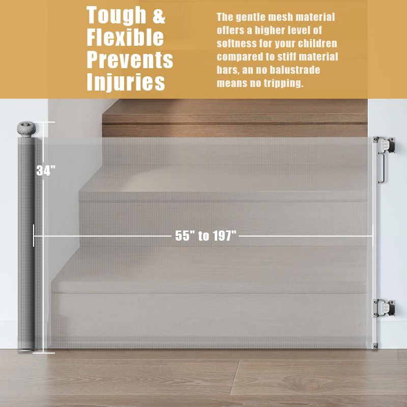 Probebi SG025 high quality mesh safety door stair gates retractable baby gate for child and kid