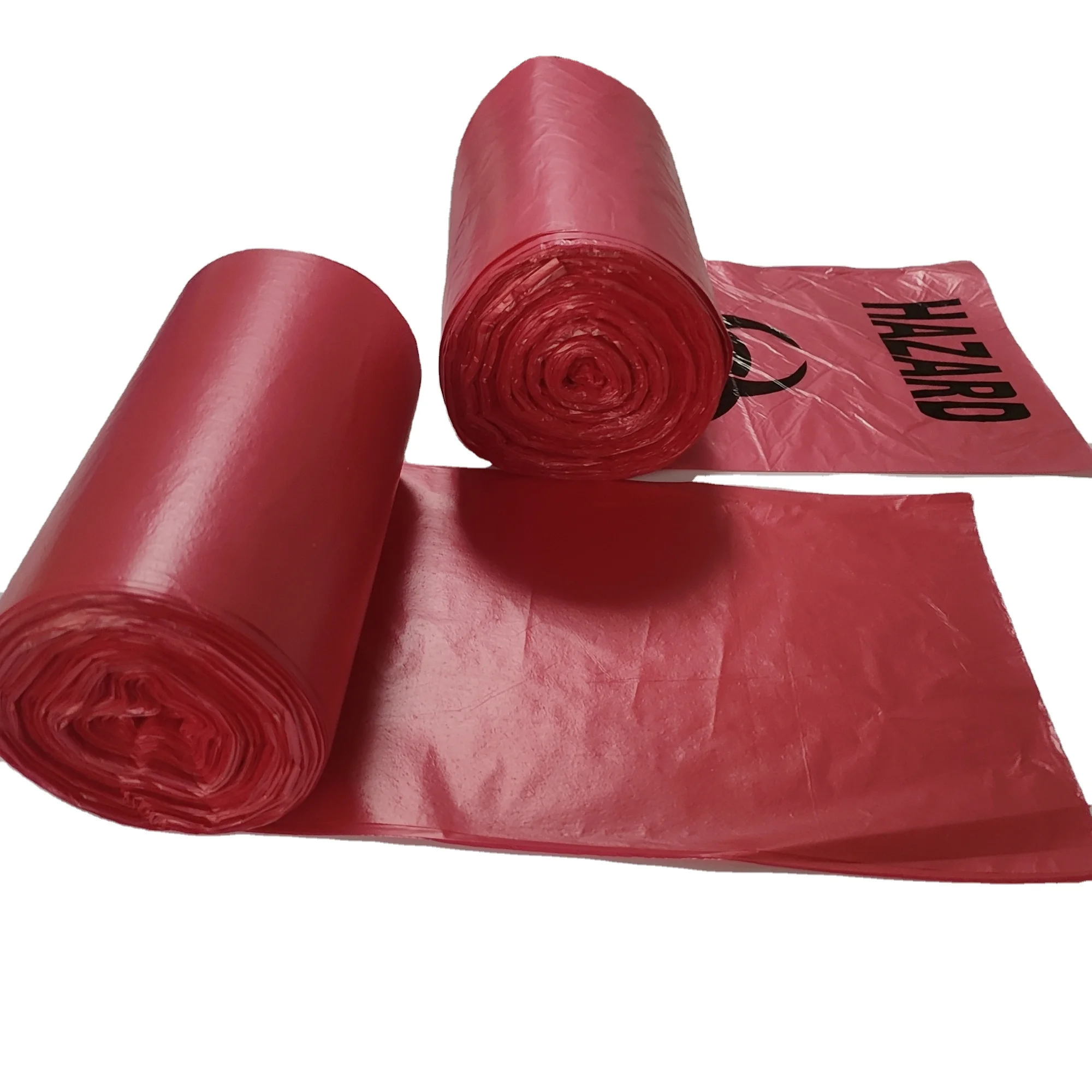 Hospital plastic autoclave garbage bag red medical waste bag with biohazard logo trash bags on roll