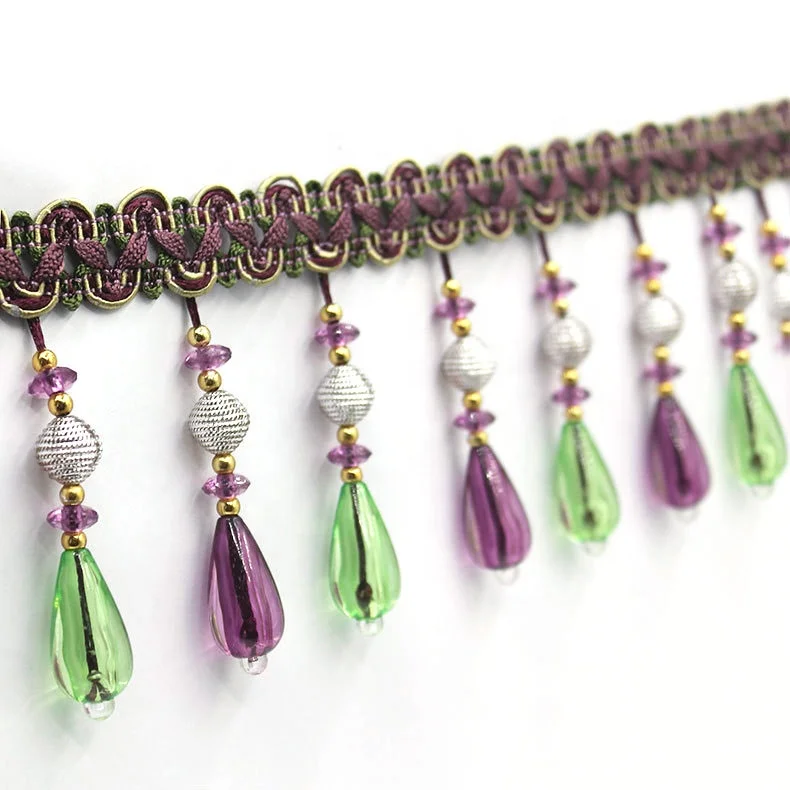 Decorative Home Decor Curtains Crystal Beads Curtain Fringe Trimming For Bedroom