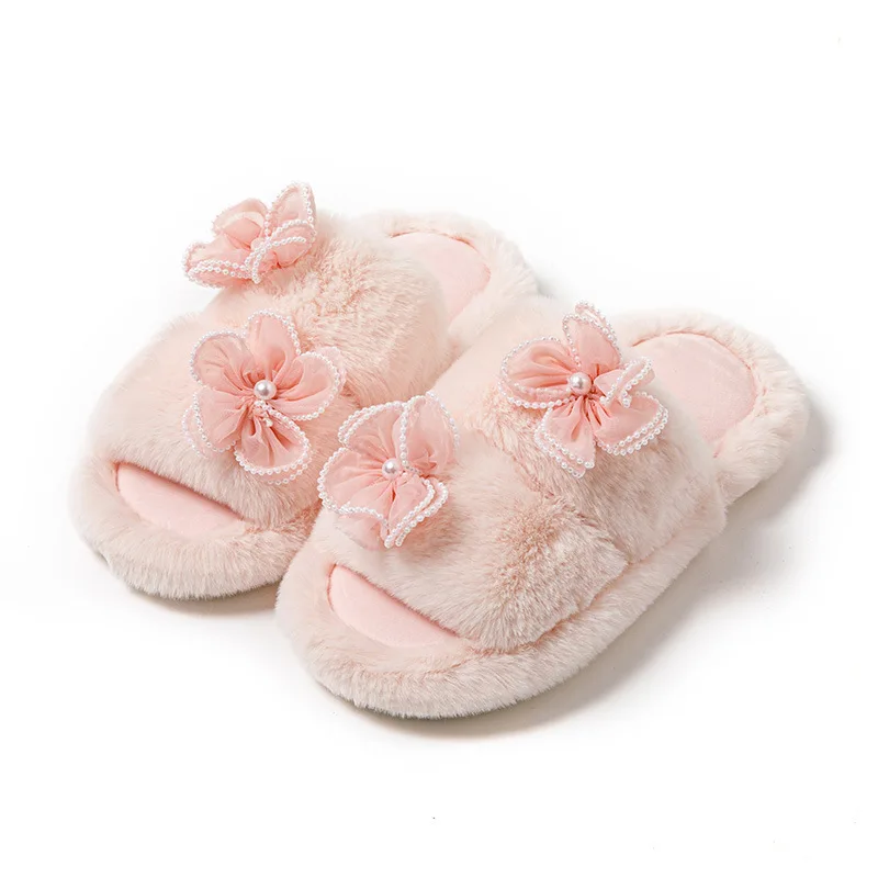 Fast shipping wholesale fluffy fur slides faux fur slippers for women and ladies