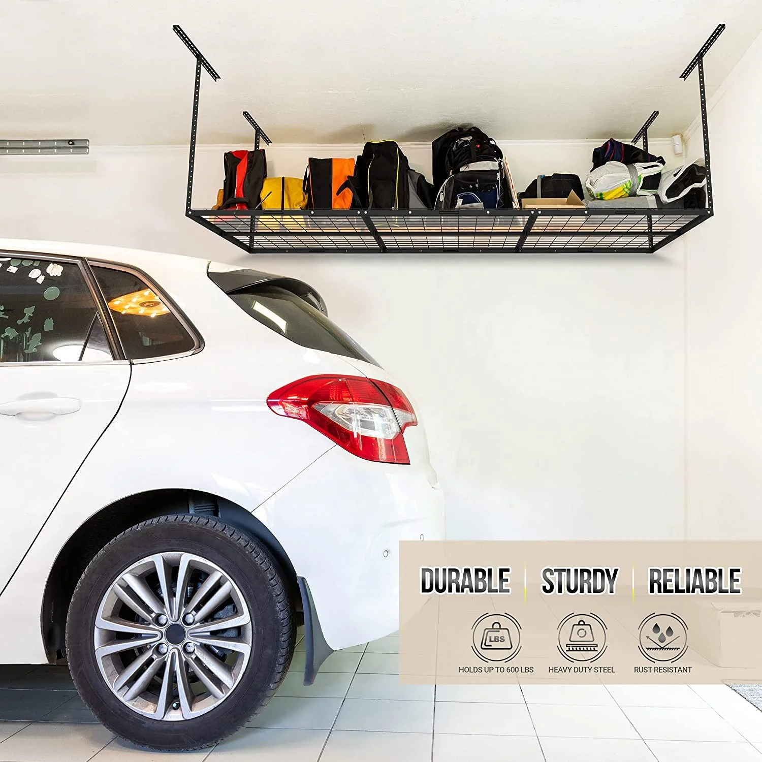 Black 4x6 Overhead Garage Storage Adjustable Ceiling Storage Rack Rood Ceiling Shelf