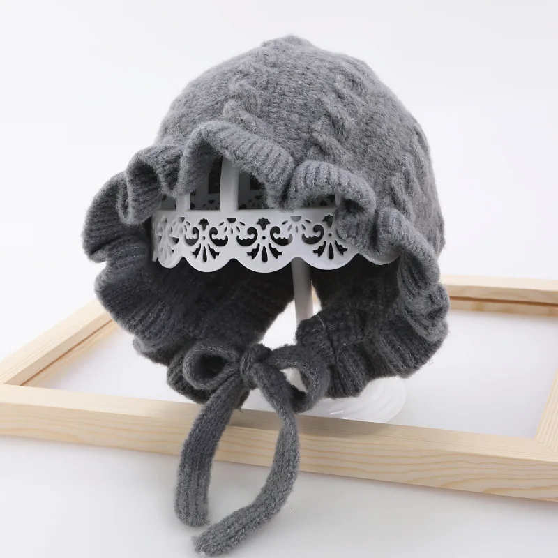 New Autumn and Winter Baby Girl Lace Princess Hat 3 Months to 3 Years Old Children Girls Knitted Hats