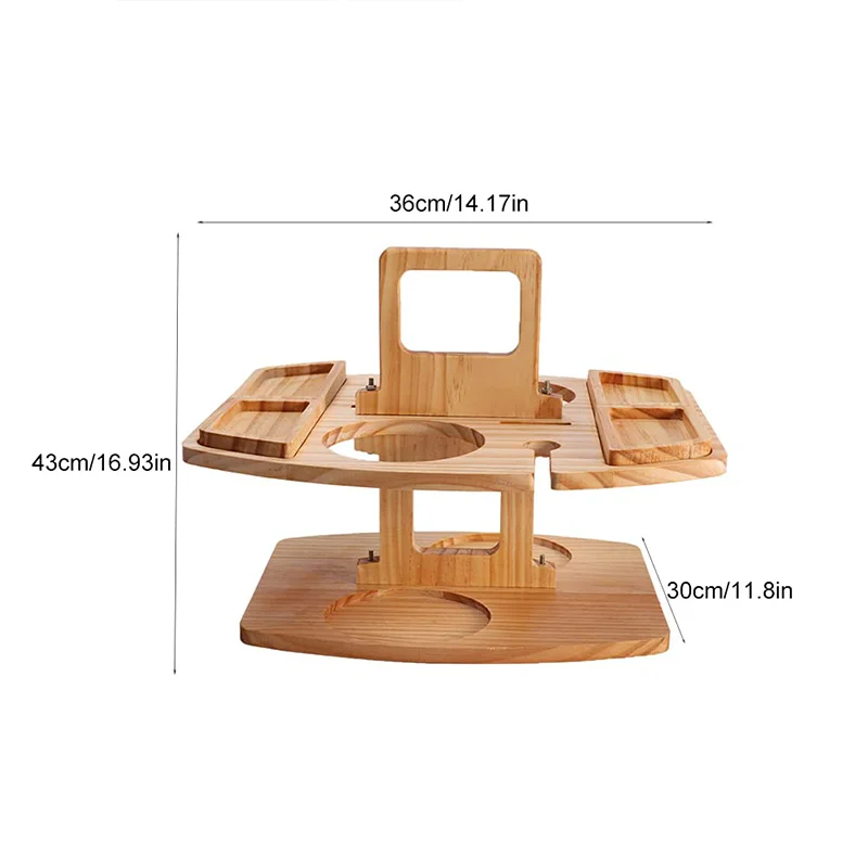 Outdoor Portable Bamboo Wood Tray Fruit Plate Picknick Wine Rack Picnic Table with Handle