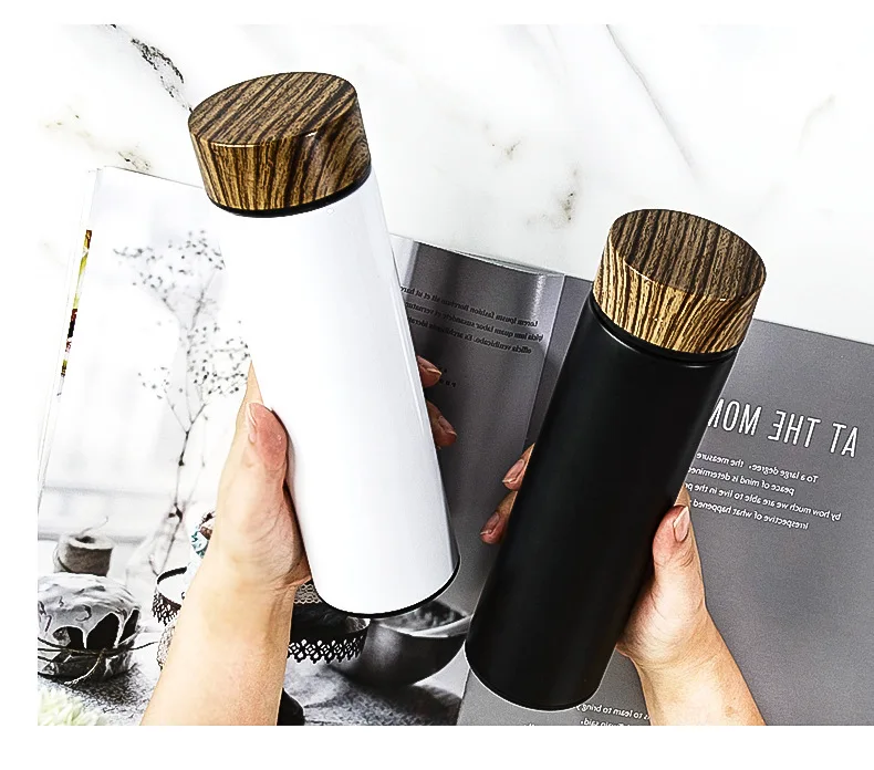 Amazon hot selling 2023 Water Bottle Stainless Steel Vacuum Flask Thermal cup with Tea Infuser Wood Grain Lid  termo