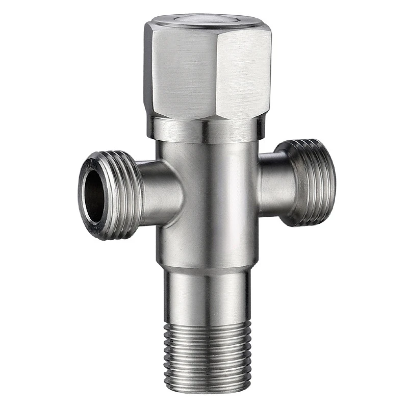 304 stainless steel wire drawing double Angle valve 3-way water stop switch valve One in two out of the toilet water segregator