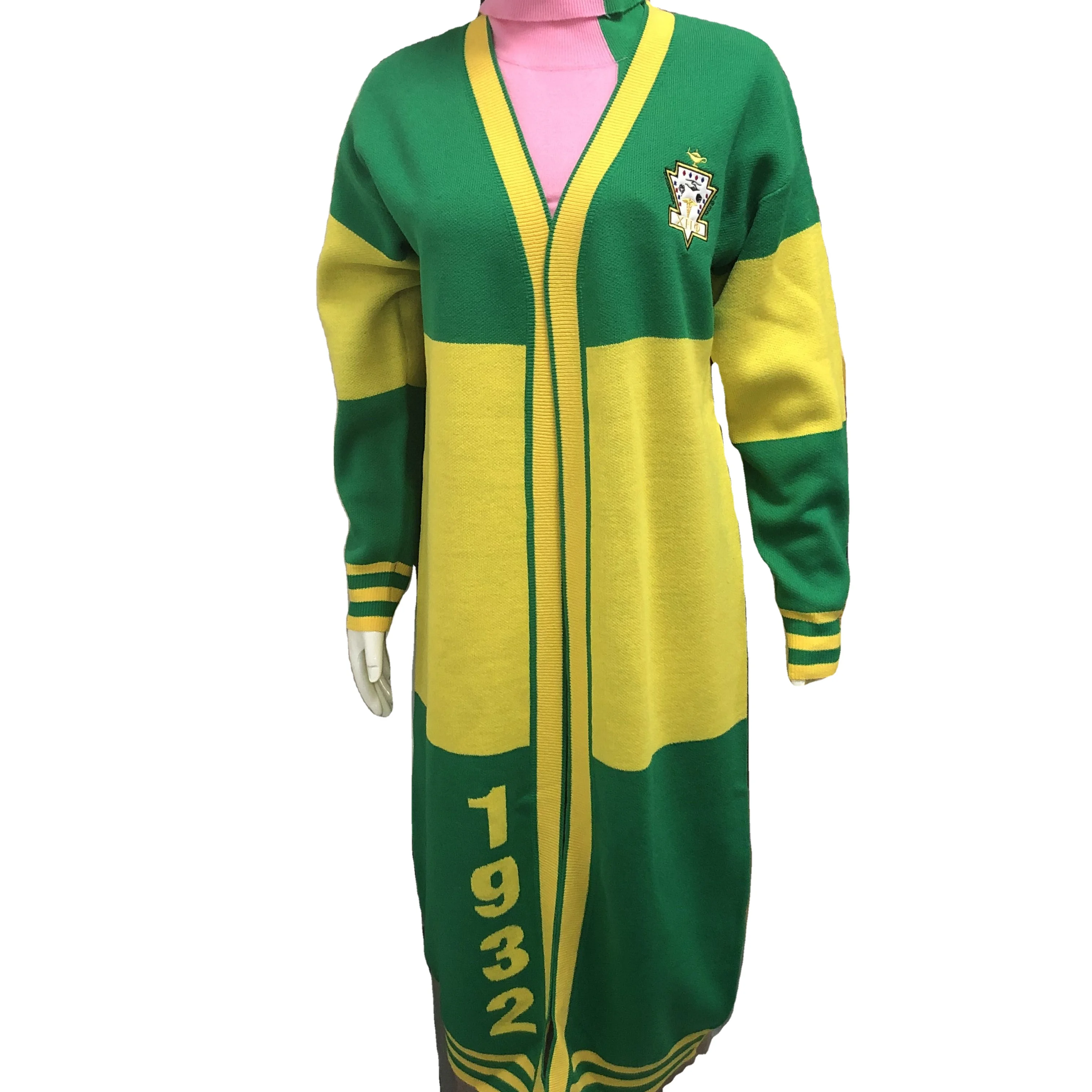 custom OEM ODM logo long Striped Long women CHI ETA PHI SWEATER DUSTER cardigan