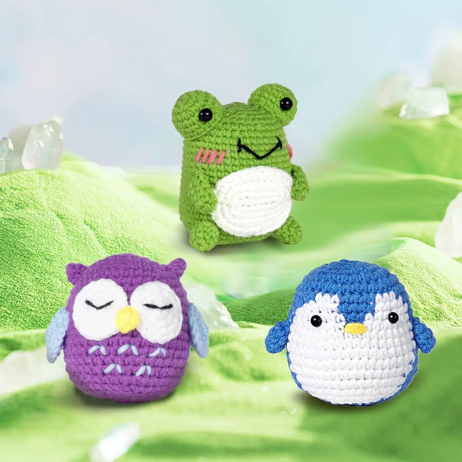 Owl Penguin Frog Animal Knitting Kit Crochet Kit for Beginners for Adult Kids with Step by Step Video Tutorials