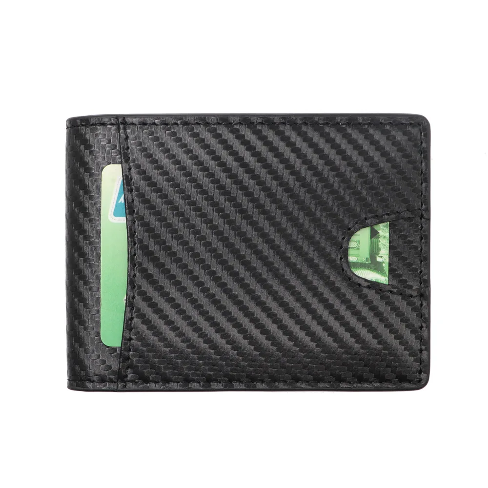 Лидер продаж, Тонкий минималистичный мужской бумажник из натуральной кожи с RFID-блокировкой и зажимом для денег из углеродного волокна