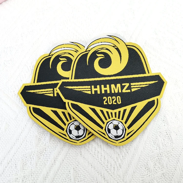 Iron on/sew on Custom Soccer Team Name Logo Machine Woven Sport Fabric Patch and Badge for Uniform Clothing