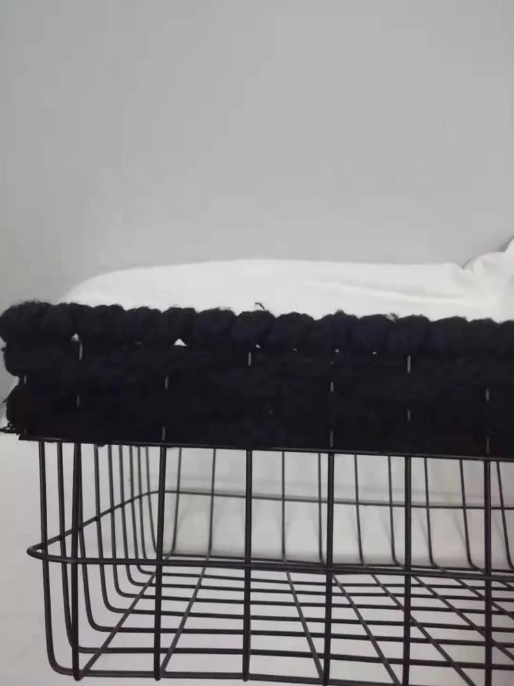 China manufacturer black wire storage basket with cotton rope woven on the top