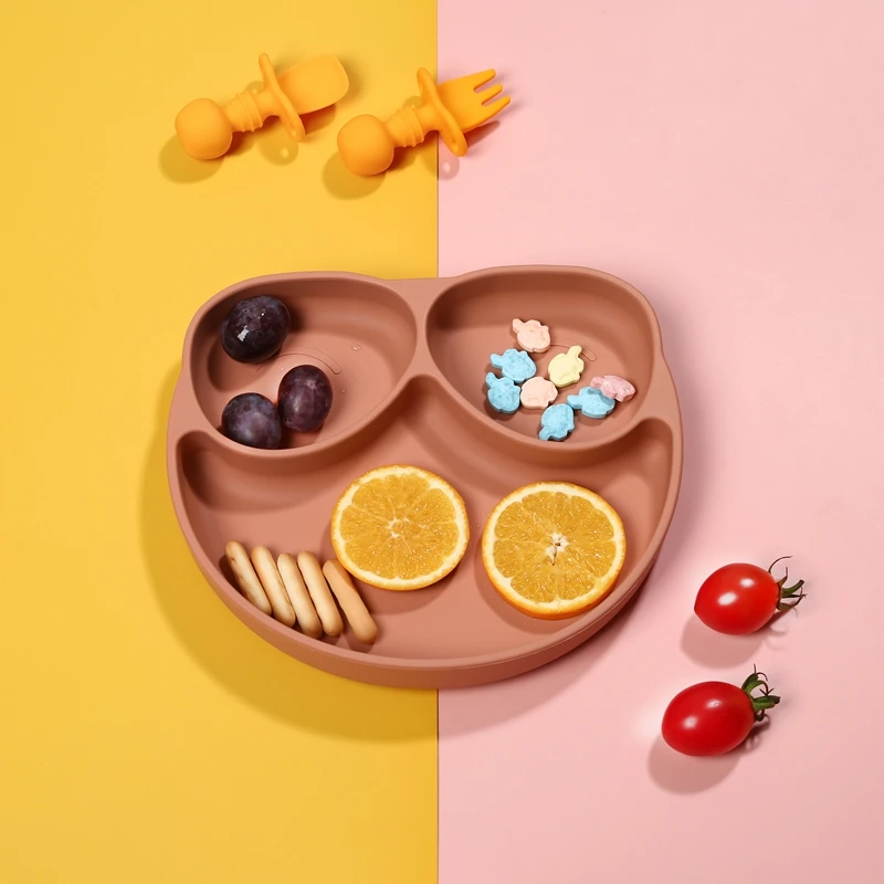 Нескользящие Детские Силиконовые тарелки и тарелки оптом детские интегрированные Детские Силиконовые тарелки